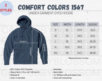 2 Size Chart Comfort Colors 1567 Mockup Unisex Garment-Dyed Hoodie Etsy Listing tool Mockup Chart Hoodie Size S-2XL Etsy New Seller Printify