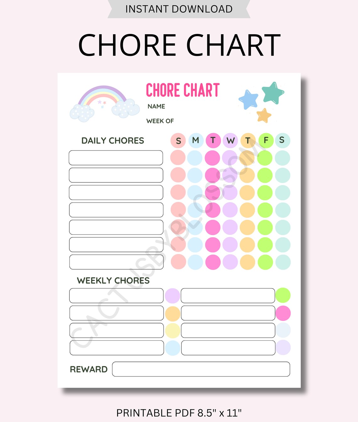 Chore Chart for Girls Daily Tasks for Kids Chore Chart Weekly Task for ...