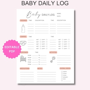 MODIFICABILE Registro giornaliero del bambino Tracker 5 Diario del neonato Grafico dell'alimentazione Registro delle visite dal medico Elenco delle modifiche ai pannolini Operatore sanitario Registro dei farmaci per l'attività infantile