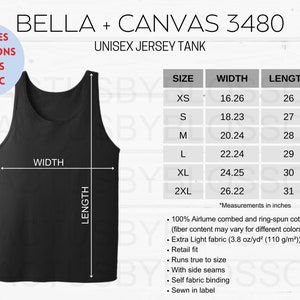 4 Size Chart Bella + Canvas 3480 Mockup chart Unisex Jersey Tank Size Chart Etsy Mockup listing women tee Size XS-2XL Etsy New Seller metric