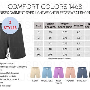 Tabla de tallas 2 Colores cómodos 1468 Tabla de maquetas Pantalones cortos deportivos de polar ligero teñido en prenda unisex Tallas S-2XL Maqueta Printify 6 colores vendedor
