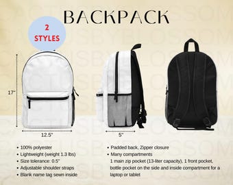 Größentabelle Rucksack mockup Etsy tool Polyester Rucksack Größentabelle Etsy Mockup Artikel