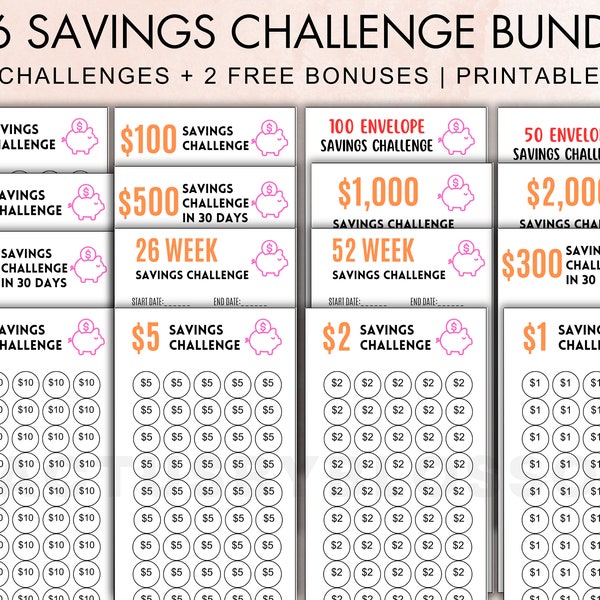 Bundle 18 Money Savings Challenge tracker for emergency fund beginner saver tracker saving money easy challenge for kid savings starter fund