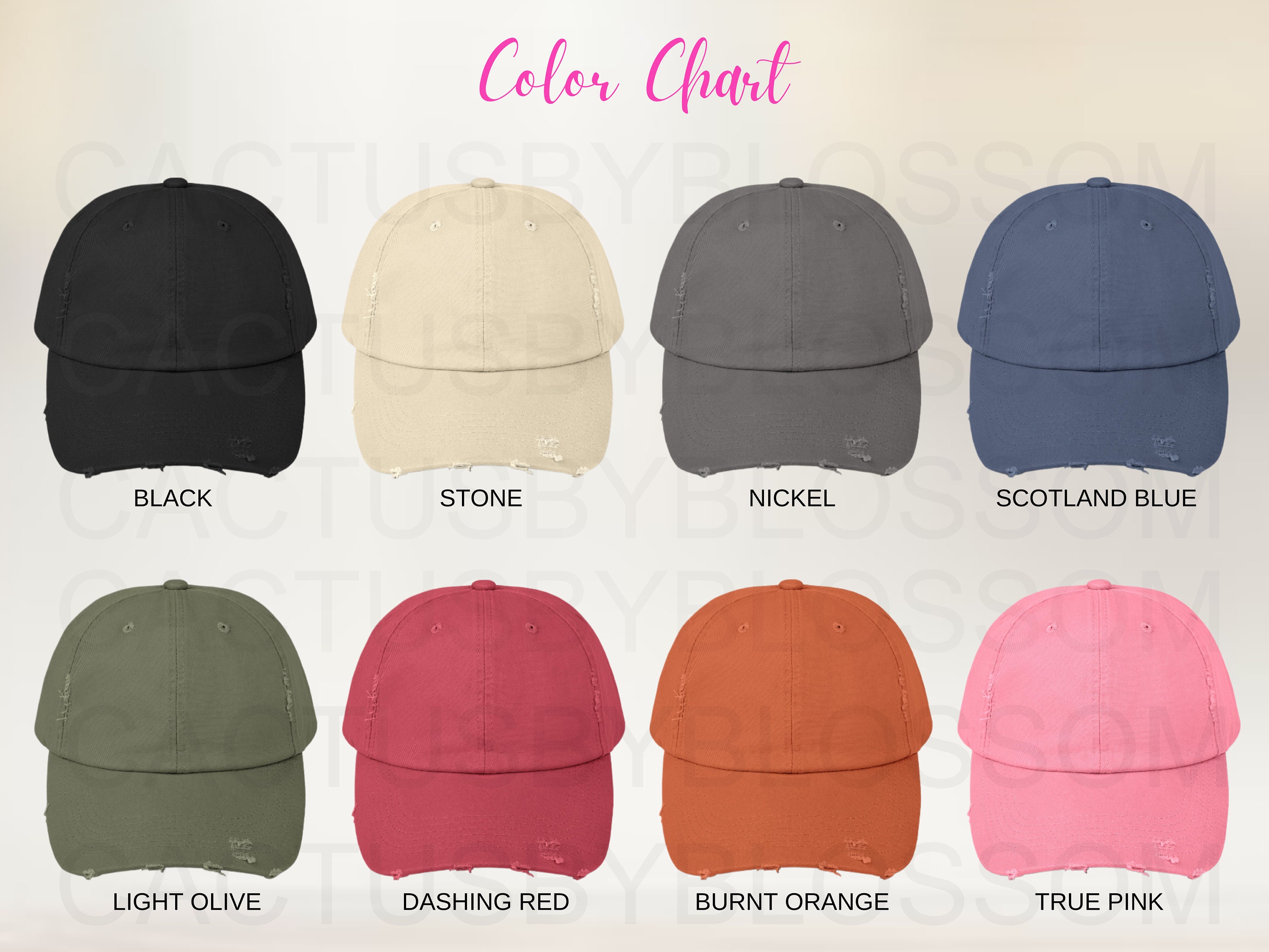 BUNDLE Size Chart Color Chart Unisex Distressed Cap District DT600 ...