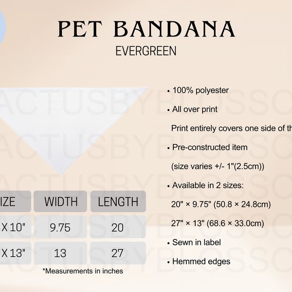 2 Size Chart Pet Bandana mockup Sizing All-over-prints Chart Doggie Etsy mockup Cat Printify furbaby listing print on demand etsy new seller