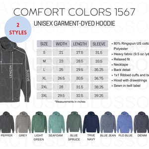 Size Chart Color Chart Comfort Colors 1567 Mockup Unisex Garment-Dyed Hoodie Etsy Mockup Chart Hoodie Size S-3XL Printify 11 colors