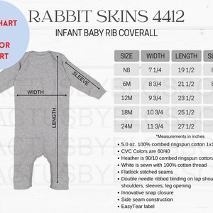 BUNDLE Size Chart Color Chart Rabbit Skins 4412 mockup Etsy tool Infant Baby Rib Coverall size NB-24M long sleeve baby bodysuit new seller