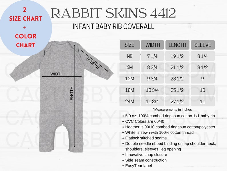 BUNDLE Size Chart Color Chart Rabbit Skins 4412 Mockup Etsy Tool Infant ...