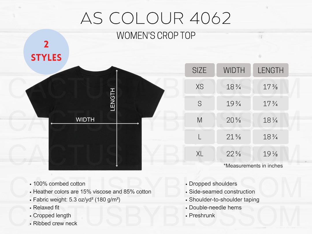 2 Size Chart AS Colour 4062 Women's Crop Top Tee Etsy Listing Tool