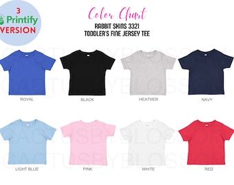 3 Color Chart Rabbit Skins 3321 mockup Etsy tool Toddler Fine Jersey Tee Color Chart Etsy mockup Toddler 13 colors etsy new seller printify