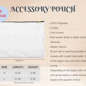 2 Size Chart Accessory Pouch mockup All over Print AOP Etsy tool Polyester Size Chart Etsy mock up Printify mock etsy new seller listing