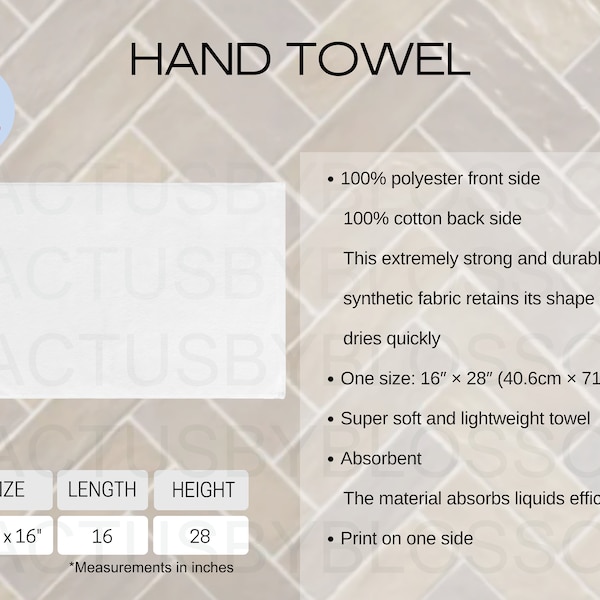 Hand Towel Size Chart Etsy