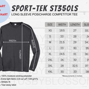 BUNDLE Size Chart Color Chart Sport-Tek ST350LS Mockup Long Sleeve Posicharge Competitor Tee Etsy Listing tool Mockup Sizes XS-4XL Printify