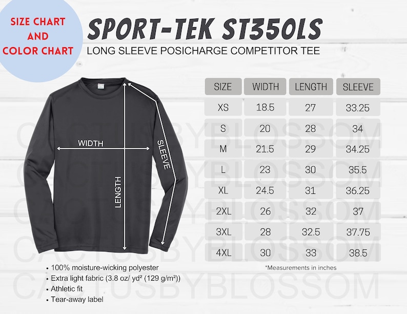 BUNDLE Size Chart Color Chart Sporttek ST350LS Mockup Long Sleeve