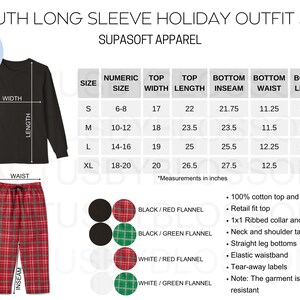 2 Size Chart Color Chart Supasoft Apparel Mockup chart Youth Long Sleeve Holiday Outfit Set Pajama Sizing Chart Mock up Size S-XL Printify