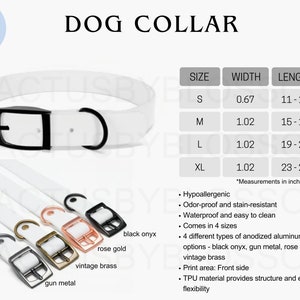 Maßtabelle für Hundehalsbänder Mockup Etsy-Tool Sizing S-XL Komplett-gedruckte Tabelle Hündchen Etsy Mockup
