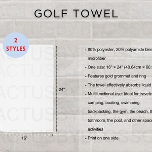 Storlekstabell för golfhandduk med 2 storlekar Storleksguide Heltryck Etsy-mockup Printify-listning print on demand etsy ny säljare AOP POD golfhandduk pappapresent