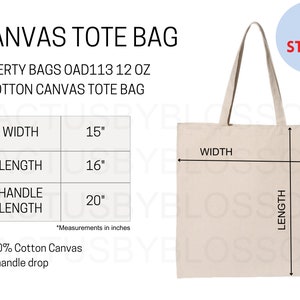May include: A beige canvas tote bag with a 15 inch width, 16 inch length, and 20 inch handle length. The bag is made of 100% cotton canvas and has a 9 inch handle drop. The text "3 STYLES" is visible in the upper right corner of the image.