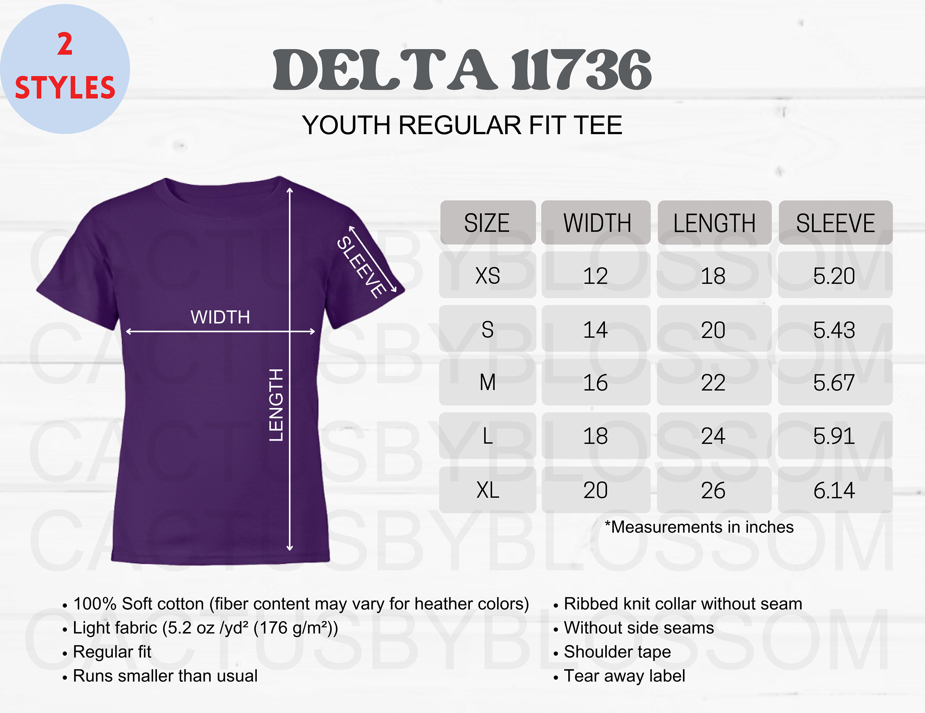 2 Size Chart Delta 11736 Mockup Kids Youth Regular Fit Tee Size Chart Etsy Listing Mock up Size XS-XL Etsy Mock up etsy New Seller printify