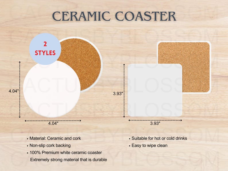 Coaster Set Size 2 Size Chart Ceramic Coaster Sizing Chart Etsy Listing Tool AOP Mockup ...