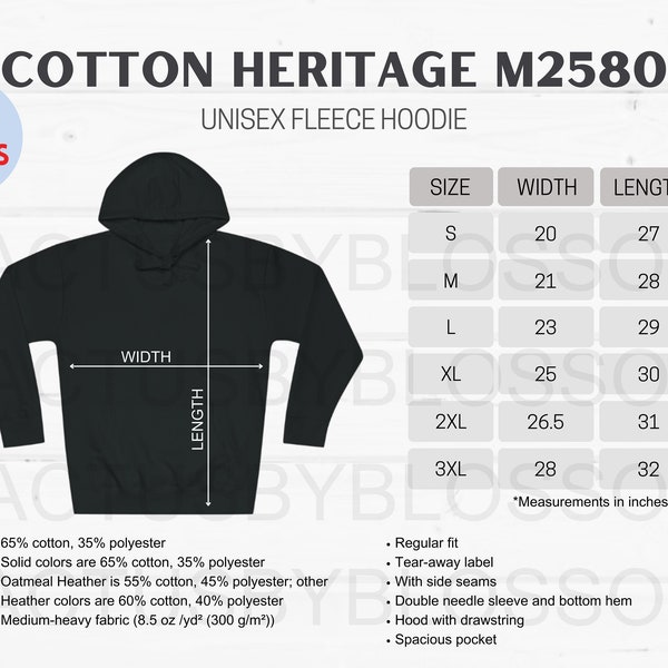 Cotton Heritage M2580 Size Chart Etsy