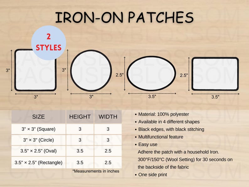 2 Size Chart Iron-on Patches Mockup Chart AOP Sizing Chart Etsy Listing ...