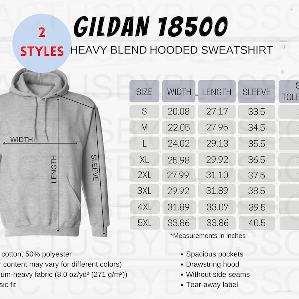 2 Size Chart Gildan 18500 mockup Etsy tool sweatshirt hooded Size Chart Etsy mock up size S-5XL long sleeve mock etsy listing for new seller