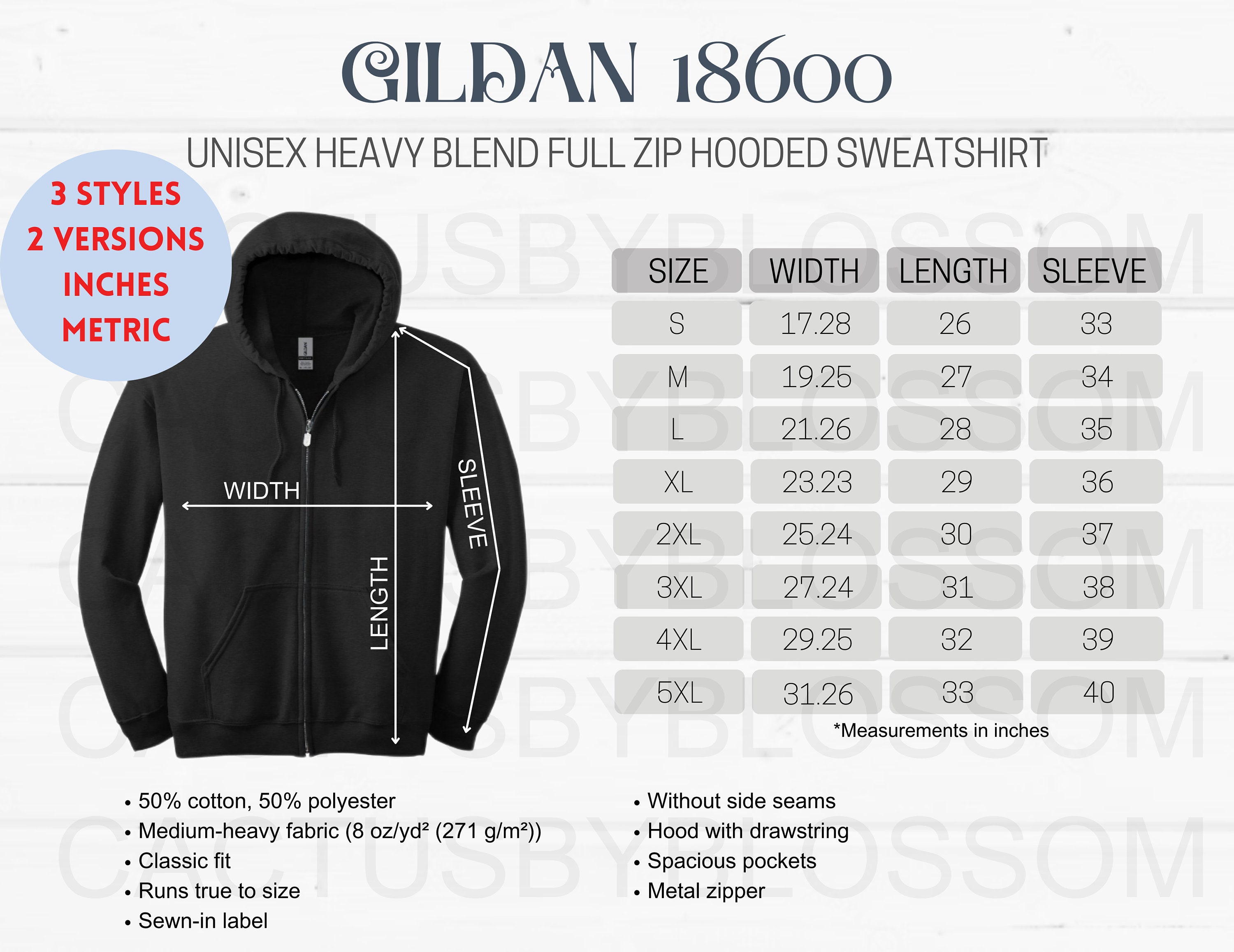 4 Size Chart Gildan 18600 Mockup chart Unisex Heavy Blend FullZip Hooded  Sweatshirt Size Chart  Mockup Size S-5XL  New Seller metric