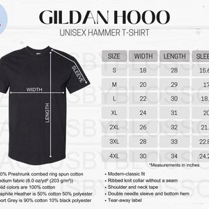 2 Size Chart Gildan H000 Mockup chart listing tool Unisex Hammer T-shirt Sizing Chart Mockup Size S-4XL Etsy Mockup New seller printify