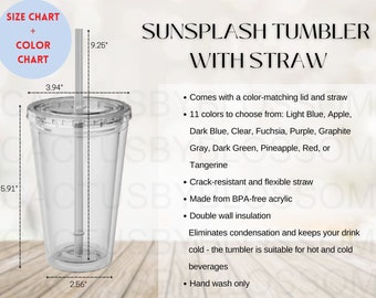 BUNDLE Size Chart Color Chart 16oz Sunsplash Tumbler with Straw Mockup chart Size Chart Etsy Listing 11 colors Tumbler Printify new seller