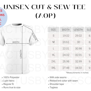 4 Size Chart Unisex Cut and Sew Tee Mockup chart AOP All Over Print Size ChartEtsy Mockup Size S-3XL Etsy New Seller mockup metric printify
