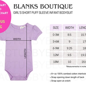 BUNDLE Size Chart Color Chart DIY Chart Blanks Boutique mockup Etsy tool Girl Short Puff Sleeve Infant Bodysuit Etsy mock up 0M-18M 4 color