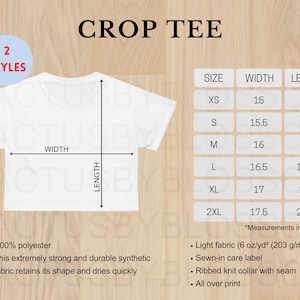 2 Size Chart Women Crop Tee Mockup chart AOP All Over Print Size Chart Etsy Mockup Size XS-2XL Etsy New Seller Printify POD Print on Demand