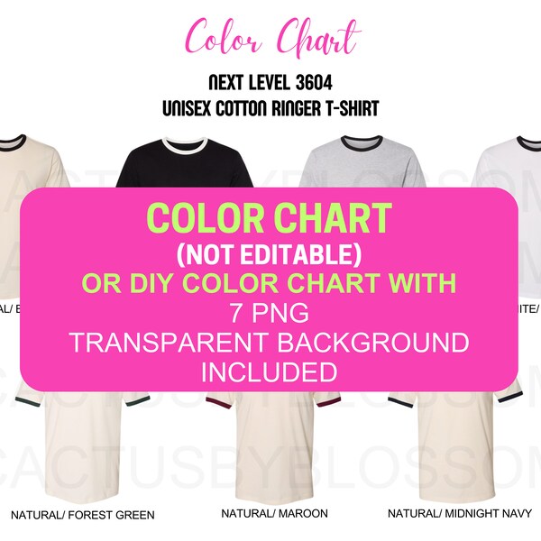 Color Chart DIY Chart Next Level 3604 etsy mockup Unisex Cotton Ringer T-Shirt Etsy mock up listing 7 color front DIY new etsy seller etsy