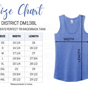 Size Chart District DM138L mockup Etsy tools Perfect Tri Racerback Tank Size Chart Etsy mock up XS-4XL Women racerback mock etsy new seller