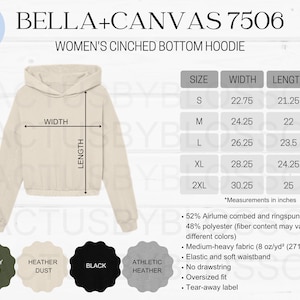 2 Tabla de tallas Bella + Canvas 7506 Maqueta de sudadera con capucha con parte inferior ceñida para mujer Tabla de colores Herramienta de listado de Etsy Maqueta Talla S-2XL Etsy Printify Nuevo vendedor