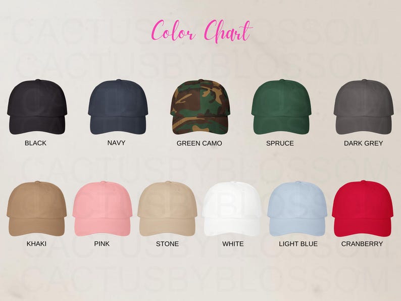 BUNDLE Size Chart Color Chart Classic Dad Cap Yupoong 6245CM mockup Size Chart Etsy mock up AOP Printify mock etsy listing POD Hat 11 colors image 3