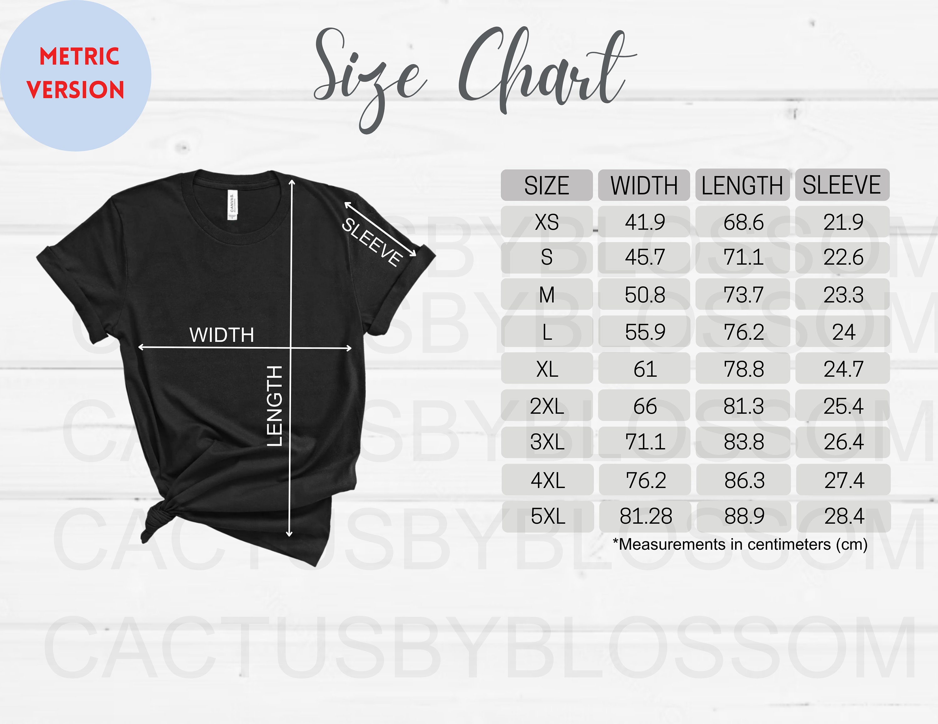 5 Size Charts Bella Canvas 3001 Size Mockup for Unisex Jersey Size for ...