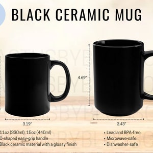 3 Tabella delle taglie 11oz 15oz Tazza nera Tabella dei mockup Tabella delle taglie delle tazze da caffè Strumento di inserzione Etsy Mockup Tazza da caffè Etsy Mockup printify Nuovo venditore