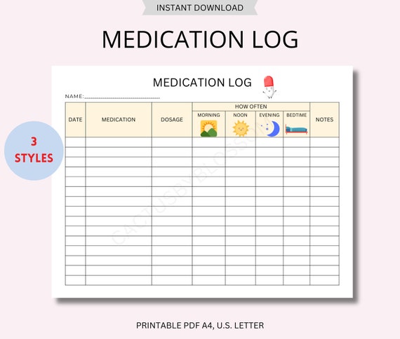 3 Medication Tracker Medication Chart Medication Log Doctor Visit Medication list Nursing Student Caregiver Log Medicine Dosage Tracker Pets