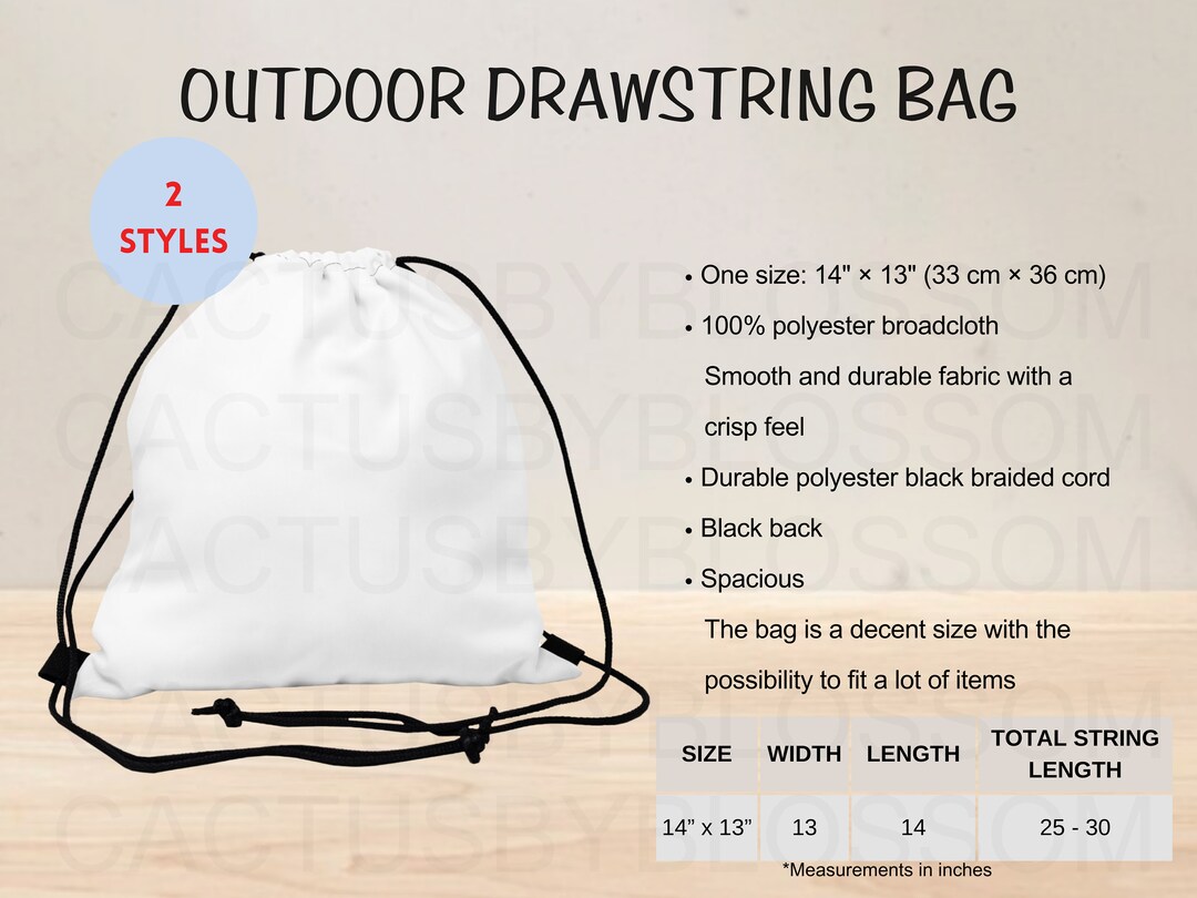 2 Size Chart Outdoor Drawstring Bag Mockup One Size AOP All-over-prints ...