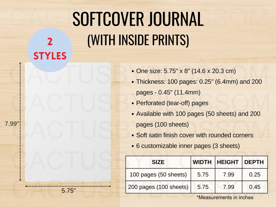 2 Size Chart Softcover Journal (with Inside Prints) Mockup Chart AOP ...