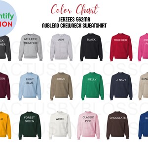 3 Color Chart DIY Chart Jerzees 562MR Mockup Etsy Tool Nublend Crewneck ...