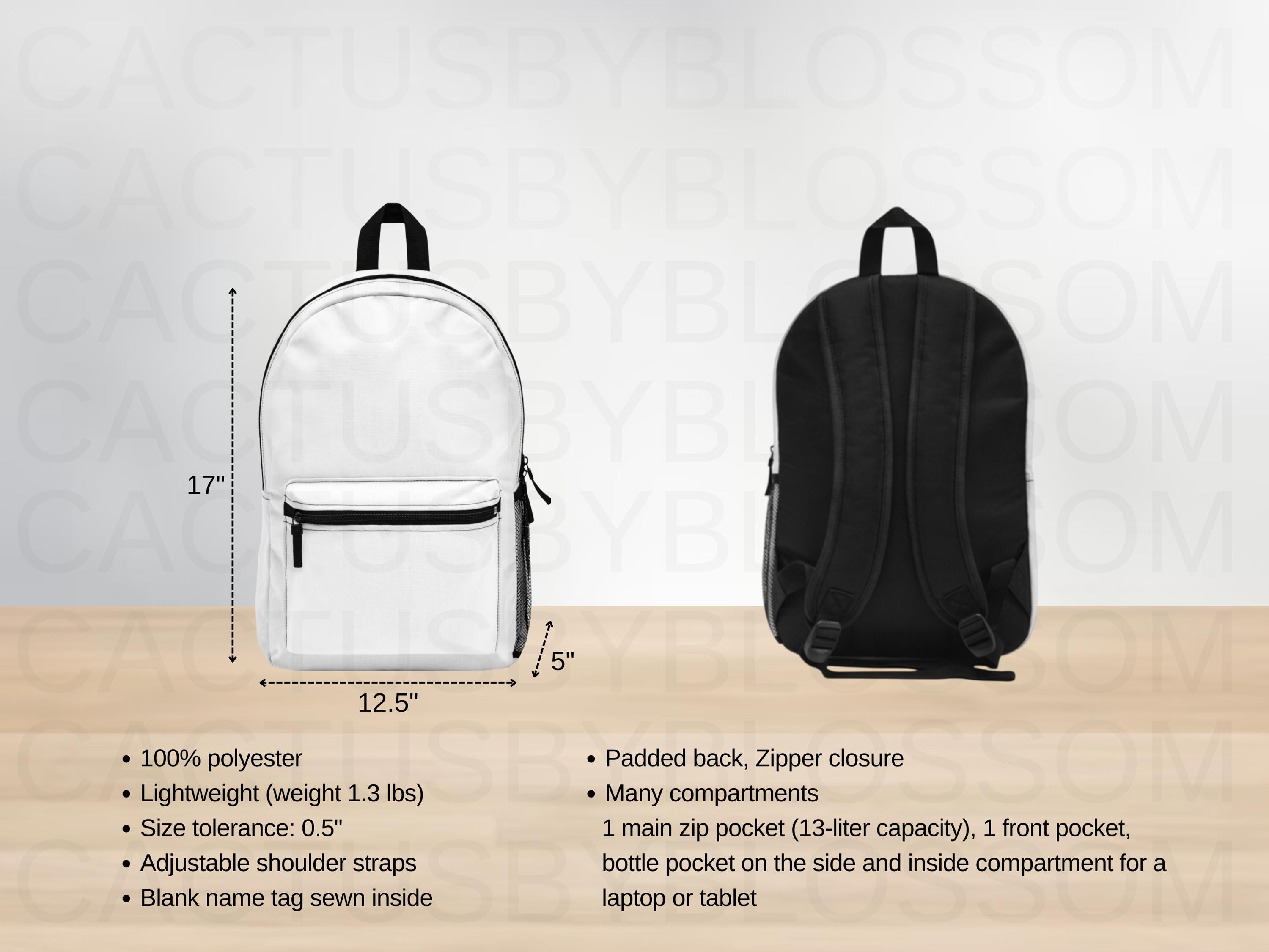 Backpack Printify 2 Size Chart Backpack Mockup Etsy Tool Polyester Backpack Size Chart ...