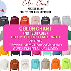 3 Color Chart DIY Chart Jerzees 562MR mockup Etsy tool Nublend Crewneck Sweatshirt Etsy mock up color listing 36 Sweat color new etsy seller