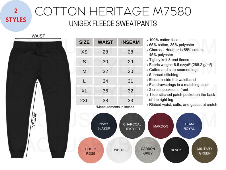 2 Size Chart Color Chart Cotton Heritage M7580 Mockup Chart Unisex