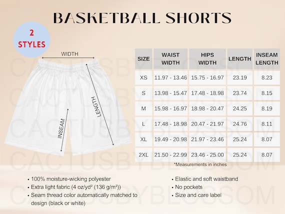 2 Size Chart Basketball Shorts (AOP) Mockup Etsy Tool Sizing XS