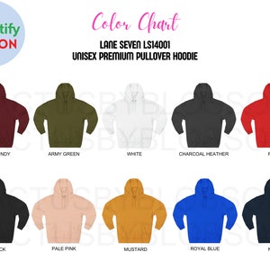 Maqueta de la carta de colores Lane Seven LS14001 de 2 piezas, herramienta de Etsy, sudadera con capucha unisex premium para lista de maquetas de Etsy, 12 colores de sudadera con capucha, nuevo vendedor de Etsy