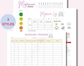3 Migraine Tracker Migraine Headache Journal Pain Symptoms Log Medical Pain Diary Migraine Log Headache Diary Chart Headache Log Pain Track