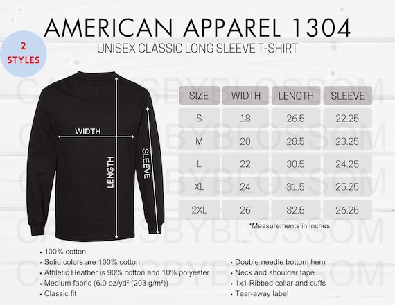 American Apparel 1301 Size Chart, Sizing Guide for Classic Adult Short  Sleeve Tee, JPG Design Template, T Shirt Mockup Gallery Photo